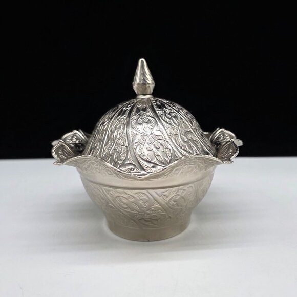 Turkish Silver Plated Decorative Dish With Lid Ruffled Rim Sena - Picture 3 of 10